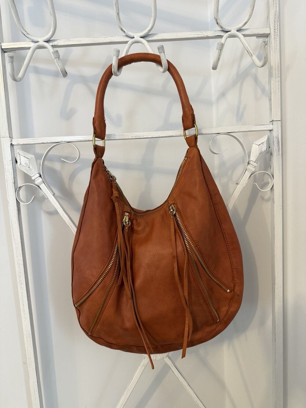 Línea Pelle Orange Leather Alex Hobo Shoulder Bag